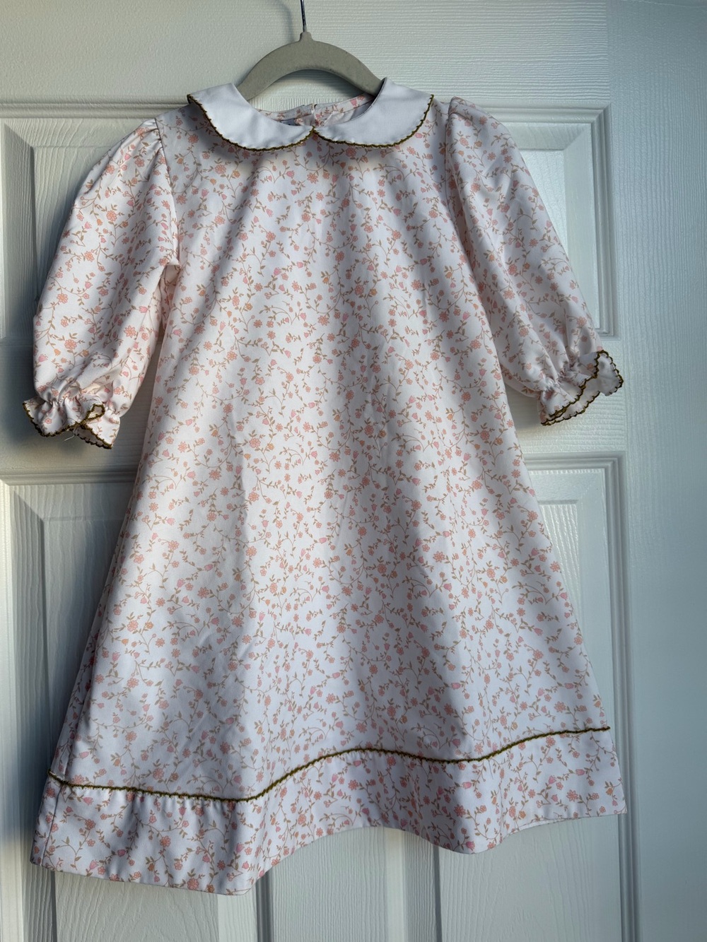 Sweet Dreams Pink Floral Trimmed Peter Pan Dress-Size 4T